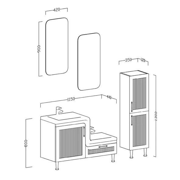 UBM Lotus Lake Kapaklı Boy Dolaplı MDF Banyo Dolabı 115 CM Krem - 4