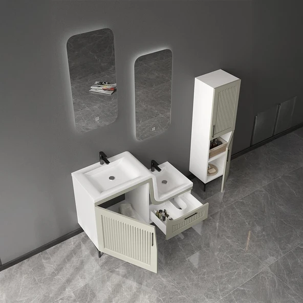 UBM Lotus Lake Kapaklı Boy Dolaplı MDF Banyo Dolabı 115 CM Krem - 3