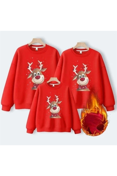 Aile Yılbaşı Noel Baskılı iki iplik Kombin Sweatshirt Tek fiyatıdır ürün görseli