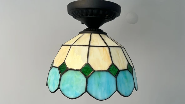 Yüceeller Tavan Vitray Avize 25cm 10" Yeşil
