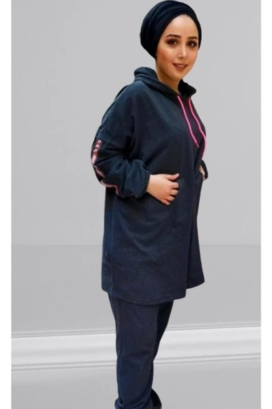 Tesettür Antrasit Pembe Fosforlu Eşofman Takımı ürün görseli