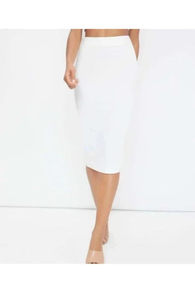 Kadın Kalem Ofis Etek Bel Lastikli Midi Scuba Dalgıç Kumaş - Resim 3