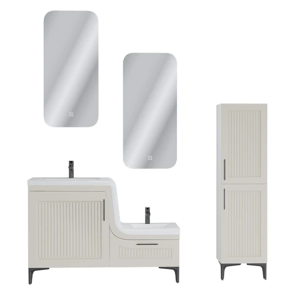 UBM Lotus Lake Kapaklı Boy Dolaplı MDF Banyo Dolabı 115 CM Krem