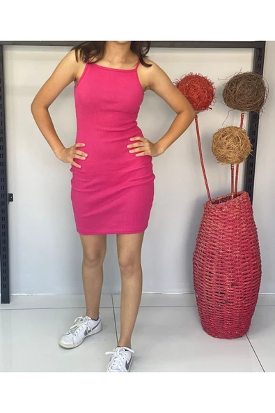 Kadın Bisiklet Yaka Ip Askılı Elbise Yazlık Triko - Resim 2