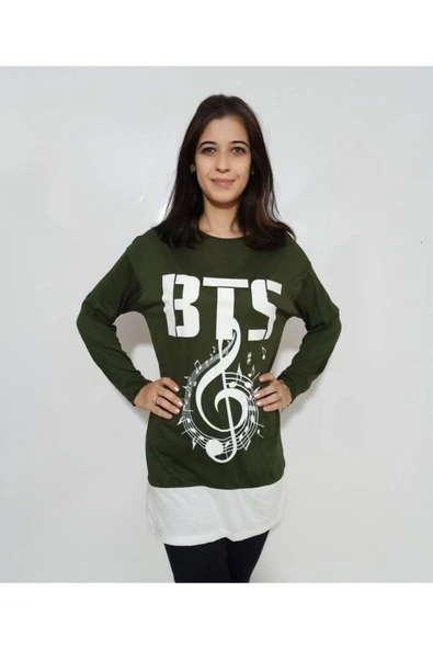 Kadın Gomlek altı görünümlü Tunik Baskılı Haki - Resim 3