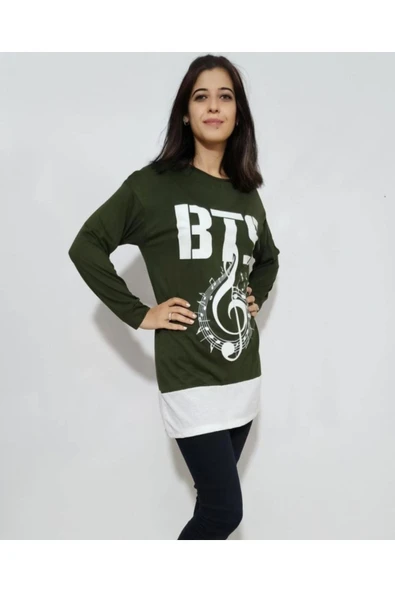 Kadın Gomlek altı görünümlü Tunik Baskılı Haki - Resim 2