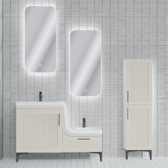 UBM Lotus Lake Kapaklı Boy Dolaplı MDF Banyo Dolabı 115 CM Krem - 2