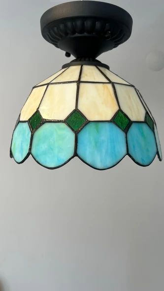 Yüceeller Tavan Vitray Avize 25cm 10" Yeşil - 4