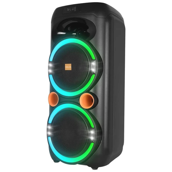 Mikado Bykalite MD-79KP 30W Işıklı Siyah 1 UHF UV Mikrofonlu USB/BT/TF/TWS/AUX 2 Mik Girişli Type-C Şarjlı Toplantı-Parti Hoparlö