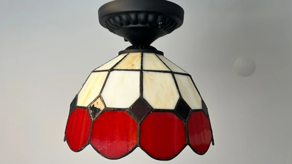 Yüceeller Tavan Vitray Avize 25cm 10" Kırmızı