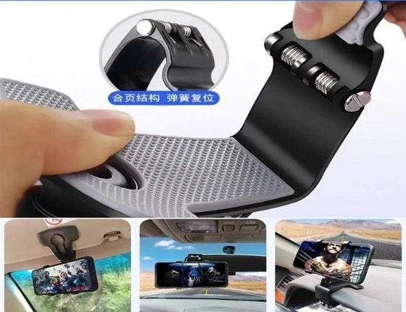 Araba Gösterge Üstüne Takılan 360 Oynar Başlıklı Telefon Tutucu - 3