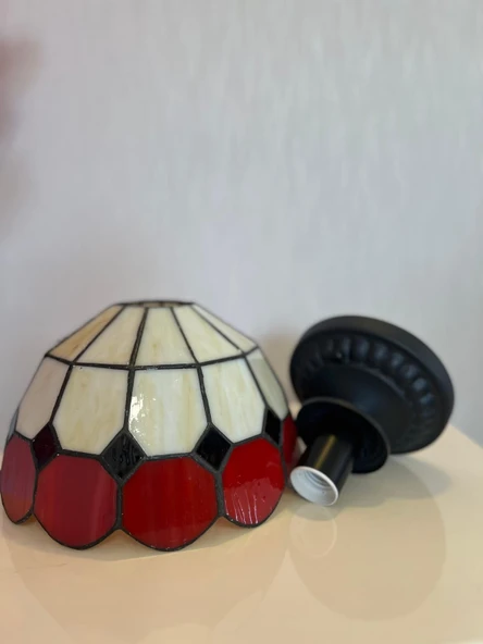 Yüceeller Tavan Vitray Avize 25cm 10" Kırmızı - 3