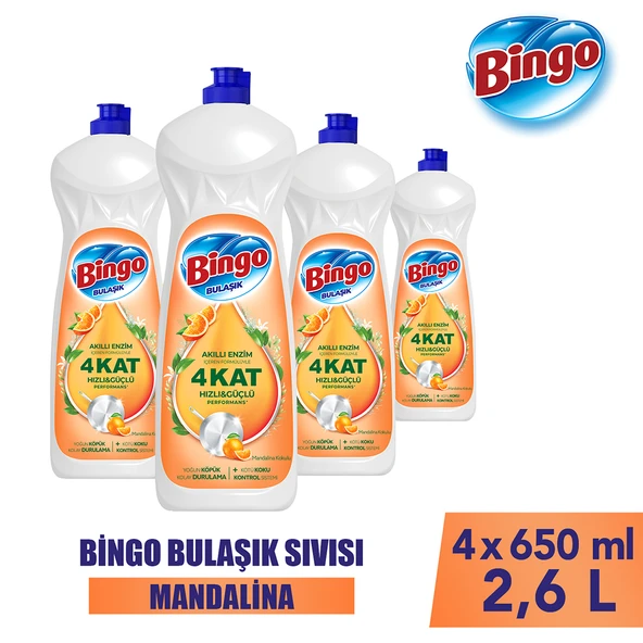 Bingo Sıvı Elde Bulaşık Deterjanı Mandalina 650ml X 4 Adet