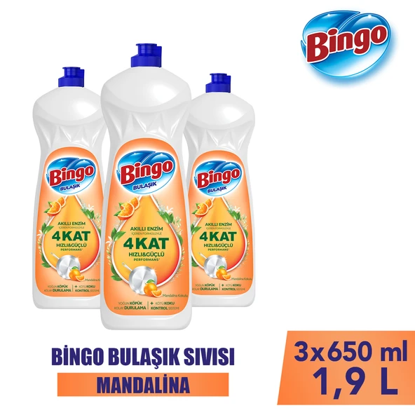 Bingo Sıvı Elde Bulaşık Deterjanı Mandalina 650ml X 3 Adet