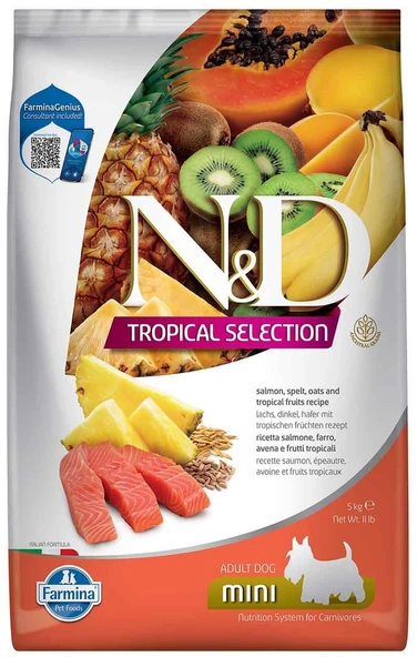 N&D Tropical Selection Düşük Tahıllı Somonlu Tropikal Meyveli Küçük Irk Yetişkin Köpek Maması 5 KG