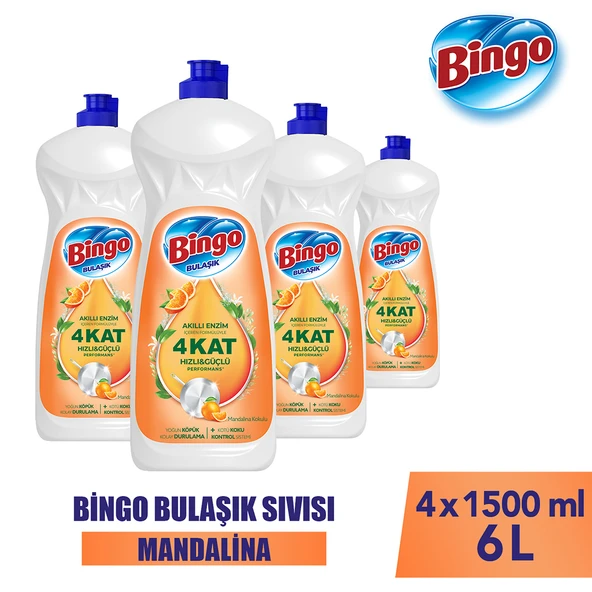 Bingo Sıvı Elde Bulaşık Deterjanı Mandalina 1500ml X 4 Adet