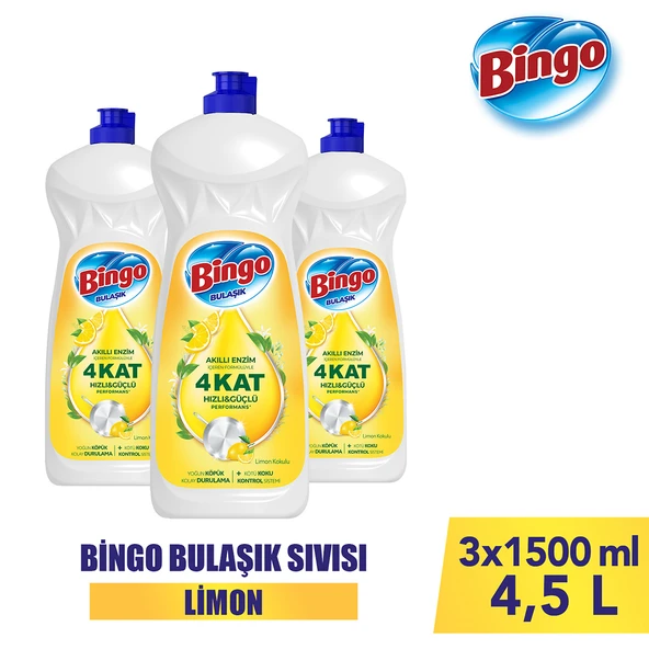Bingo Sıvı Elde Bulaşık Deterjanı Limon 1500ml X 3 Adet