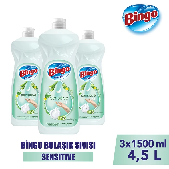 Bingo Sıvı Elde Bulaşık Deterjanı Sensitive 1500ml X 3 Adet
