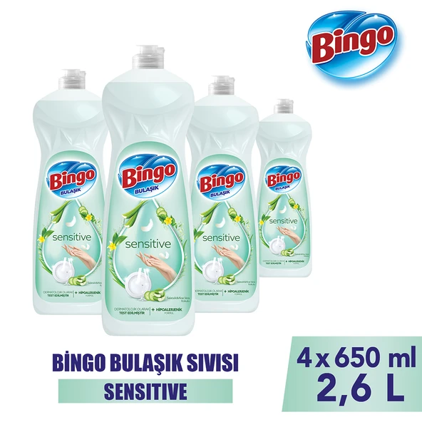 Bingo Sıvı Elde Bulaşık Deterjanı Sensitive 650ml X 4 Adet