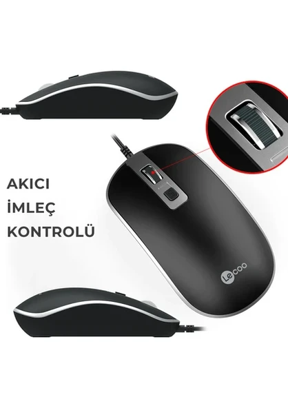 LENOVO LECOO MS104 1600 DPI 4 TUŞLU USB KABLOLU OPTİK MOUSE - 5