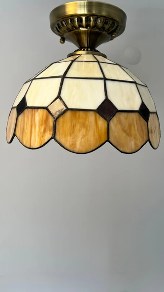 Yüceeller Tavan Vitray Eskitme Avize 25cm 10" Kahverengi