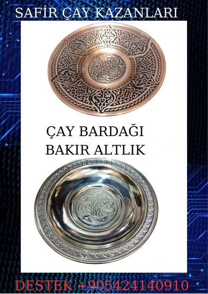 Çay bardağı bakır altlık seti 6 adetli set özel dövme kalaylı bakır çay bardağı altlığı Bakır çay bardağı tabağı Antik bakır alt tabak - 5