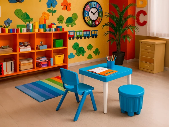 Junior Çocuk Kare Aktivite Masa Seti - Mavi - 2