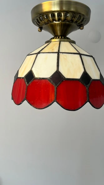 Yüceeller Tavan Vitray Eskitme Avize 25cm 10" Kırmızı - 4