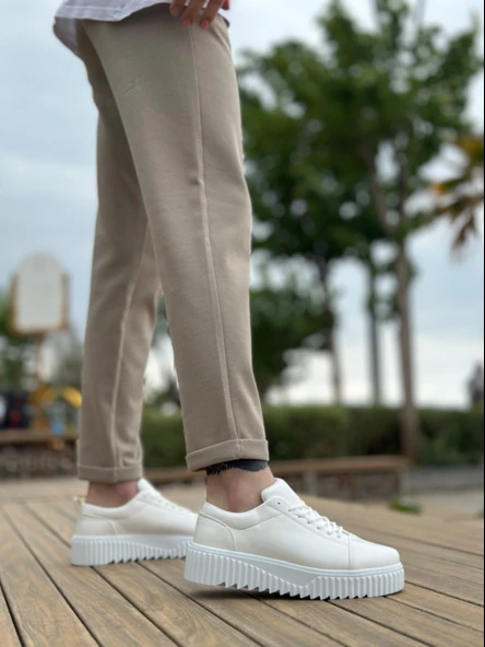 ET8104 Yüksek Taban Rugan Beyaz Bağcıklı Erkek Ayakkabı - Resim 3