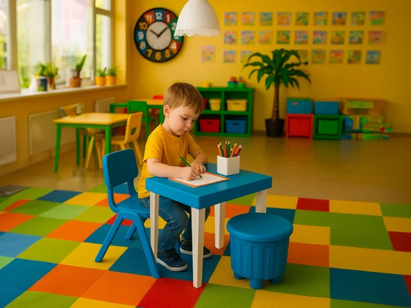 Junior Çocuk Kare Aktivite Masa Seti - Mavi