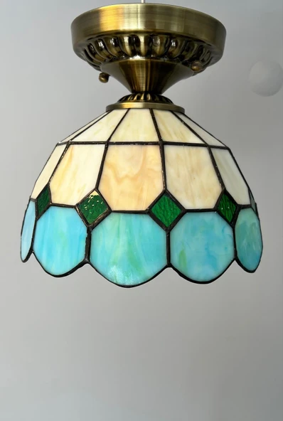 Yüceeller Tavan Vitray Eskitme Avize 25cm 10" Yeşil - 3