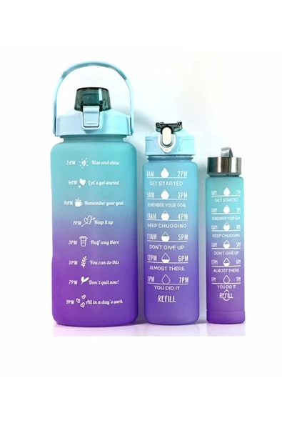 Motivasyonel 3 Lü Set Su Matarası 2 Lt 900 ml 600 ml Tritan Spor Salonu Suluk - 6