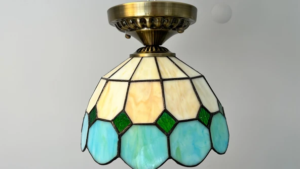 Yüceeller Tavan Vitray Eskitme Avize 25cm 10" Yeşil