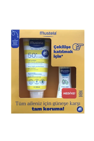 Mustela Güneş Losyonu SPF50 200 ml + Mustela Hydra Bebe 100 ml