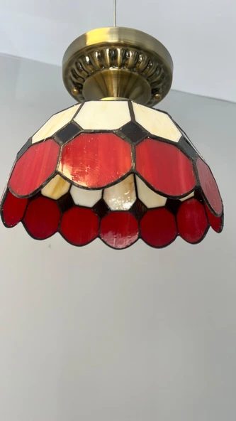 Yüceeller Tavan Vitray Eskitme Avize 25cm 10" Kırmızı - 3