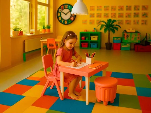 Junior Çocuk Kare Aktivite Masa Seti - Pembe