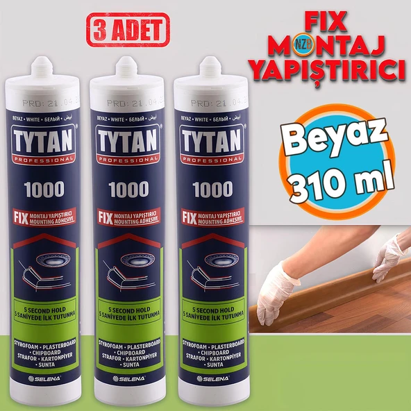Montaj Yapıştırıcı 310 ml Beyaz Mutfak Banyo Ahşap Dolap Beton Fayans Mermer Çok Amaçlı 3 Adet