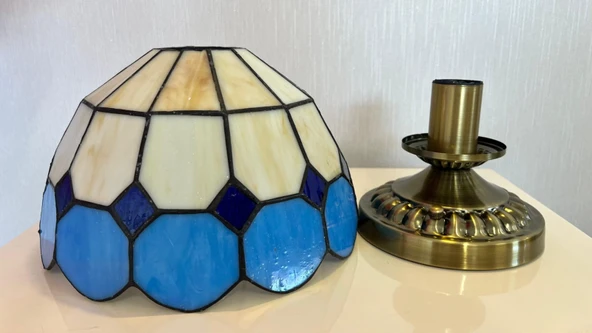 Yüceeller Tavan Vitray Eskitme Avize 25cm 10" Mavi - 3