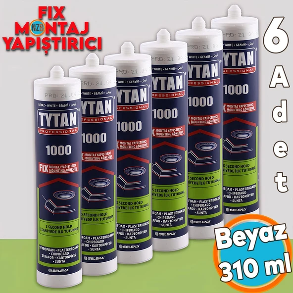 Montaj Yapıştırıcı 310 ml Beyaz Mutfak Banyo Ahşap Dolap Beton Fayans Mermer Çok Amaçlı (6 Adet)