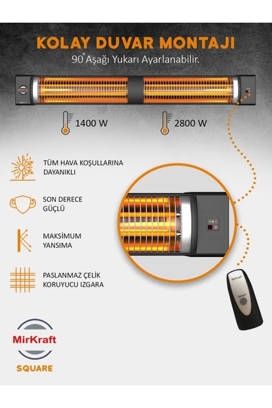 MirKraft Elektrikli Quartz Isıtıcı, 2800 Watt, İki Kademe (1400+1400), SQUARE - 3