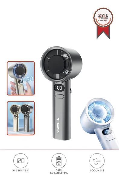 Torima F-21 Gümüş Dijital Ekranlı 120 Hız Ayarlı Taşınabilir Mini Fan