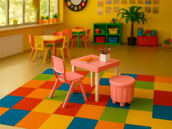 Junior Çocuk Kare Aktivite Masa Seti - Pembe - 2