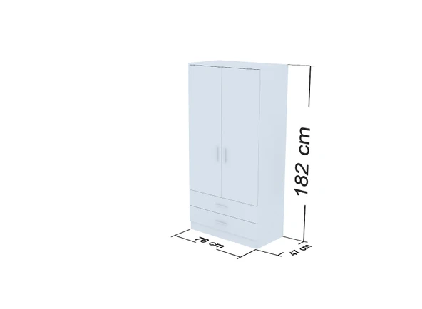 ABETE MOBİLYA 2 Kapılı 2 Çekmeceli Gardırop / Beyaz Y:182CM,G:76CM,D:47CM - 4