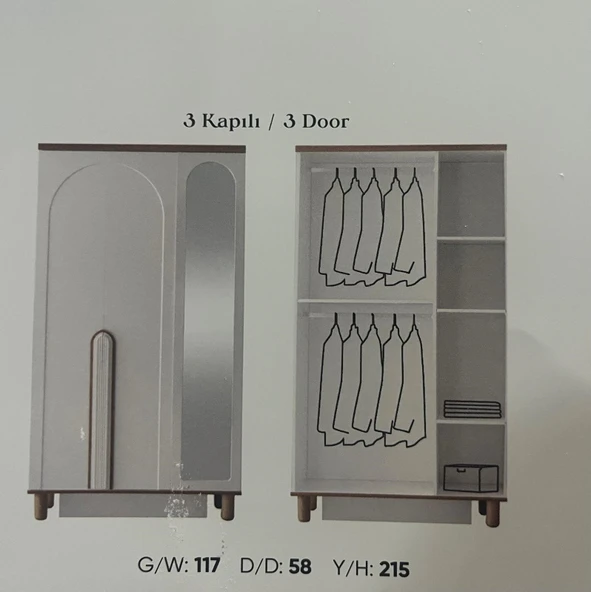 KOSOVA MDF 3 KAPILI DOLAP - 2