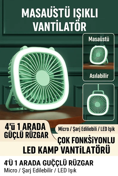 LED Işıklı Şarj Edilebilir Masa Fanı Ofis, Ev, Masa Üstü, Yatak Odası İçin Taşınabilir Vantilatör
