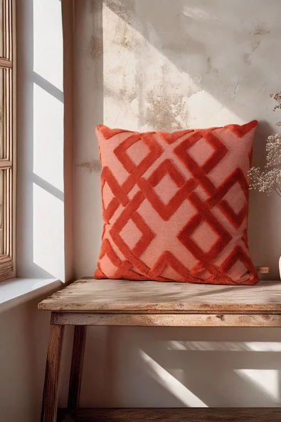 Jakarlı Kırlent 43x43 cm Mila Kiremit - Resim 2