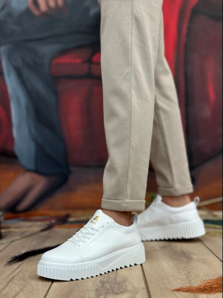 ET8104 Yüksek Taban Cilt Beyaz Bağcıklı Erkek Ayakkabı - Resim 2