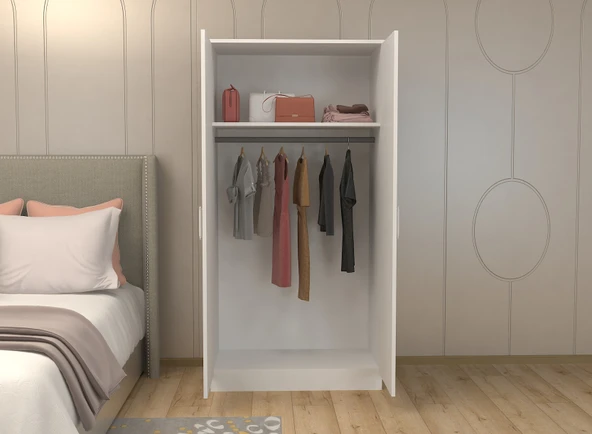 ABETE MOBİLYA 2 Kapılı Geniş Gardırop (ELBİSE DOLABI-YÜKLÜK-KİLER) / Beyaz Y:182,CM,G:76CM,D:47CM - 3