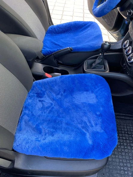 Yumuşak Tüylü Peluş Serme Oto Koltuk Koruyucu Minder Ön Arka Mavi - 4