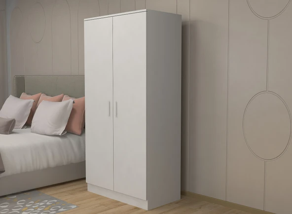 ABETE MOBİLYA 2 Kapılı Geniş Gardırop (ELBİSE DOLABI-YÜKLÜK-KİLER) / Beyaz Y:182,CM,G:76CM,D:47CM
